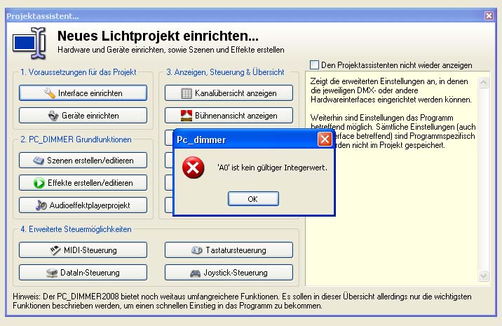 direkt nach dem einschalten des interfaces